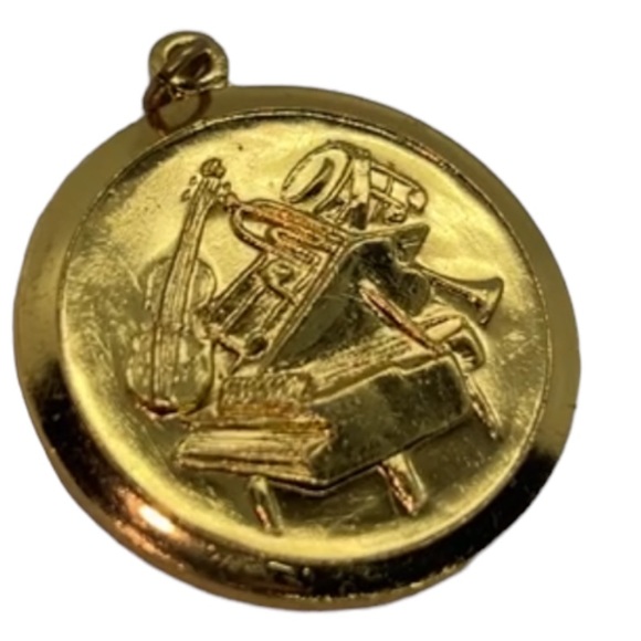MUSICAL INSTRUMENT PENDANT CHARM GOLD TONE, PIANO, VIOLIN, SAXOPHONE, NOTE - Picture 3 of 10